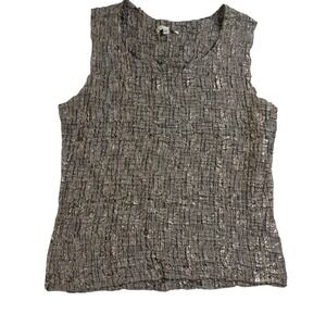 Annie Alexander Sleeveless Top Metallic Crinkle‎ Textured Gray Large
